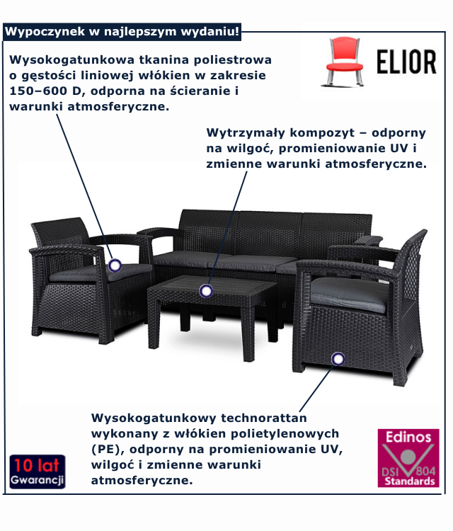 Ciemnoszary zestaw wypoczynkowy Laverro