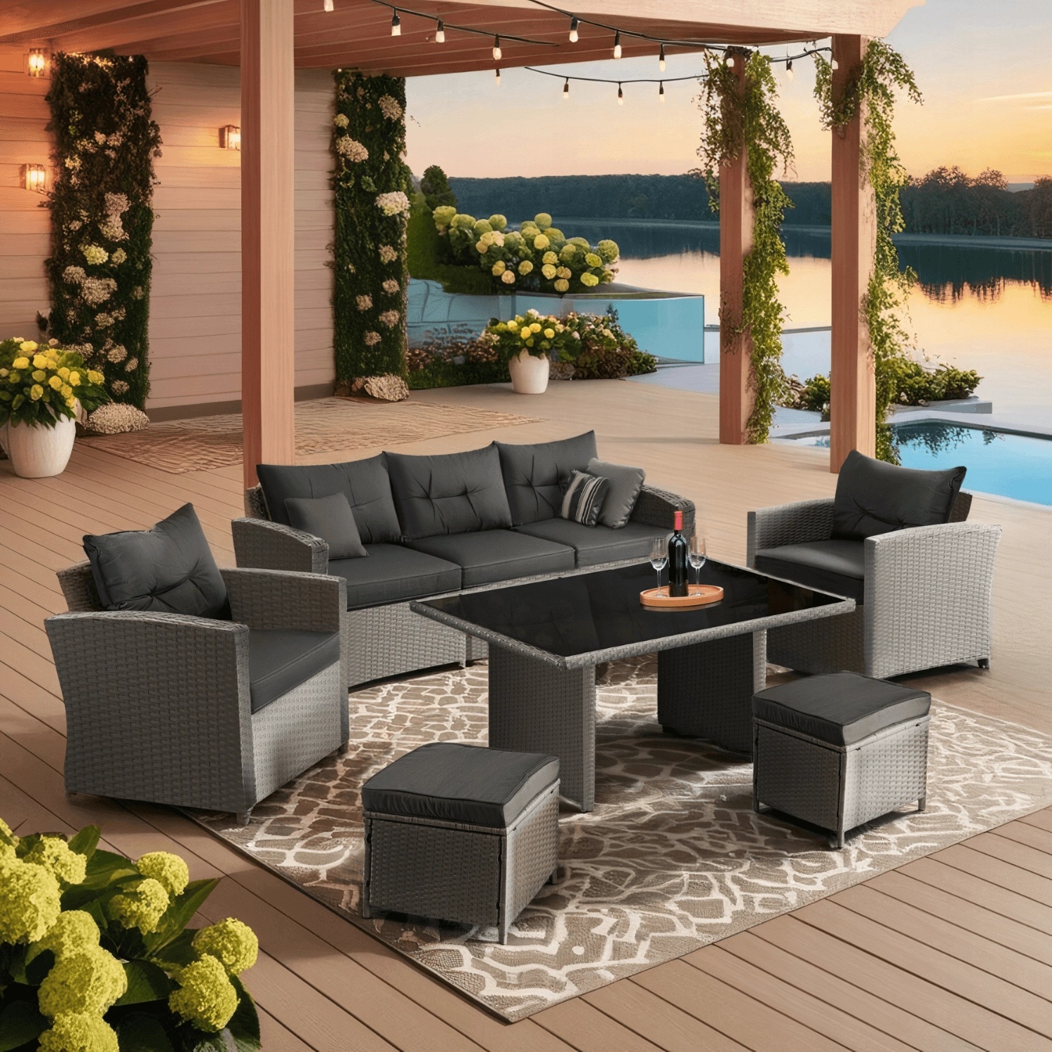 Wizualizacja z szarym zestawem ogrodowym Calviano