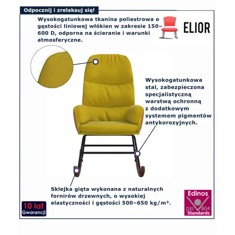 Fotel bujany do salonu w kolorze żółtym Ulli