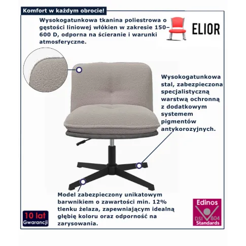 Fotel obrotowy do salonu w kolorze jasnoszarym Zing