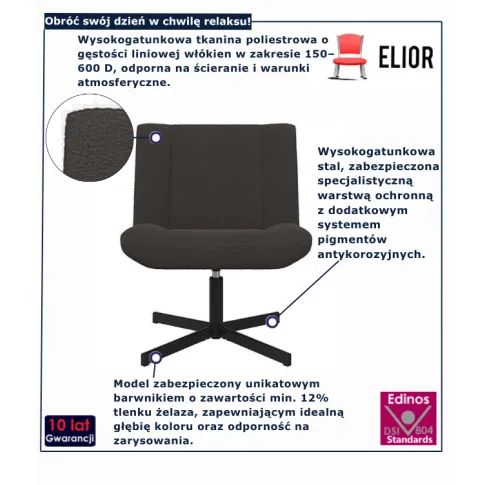  Fotel obrotowy do salonu w kolorze ciemnoszarym Wirl