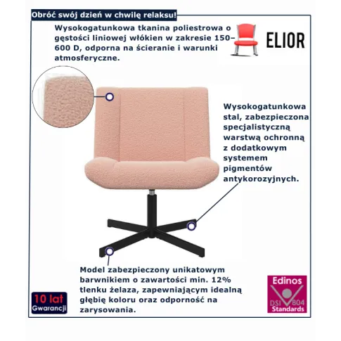 Fotel obrotowy do salonu w kolorze różowym Wirl