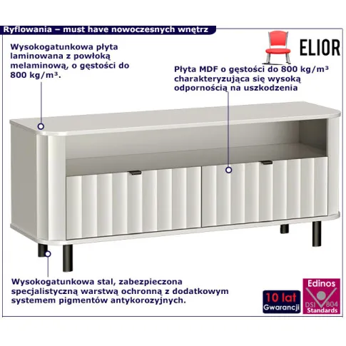 Białą ryflowana komoda pod telewizor na nóżkach Egesio 8X