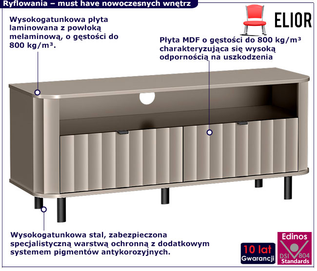 Ryflowana komoda na nóżkach pod telewizor Egesio 8X glina
