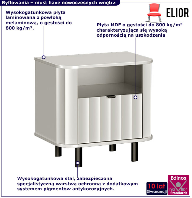 Biała ryflowana szafka nocna do sypialni Egesio 9X