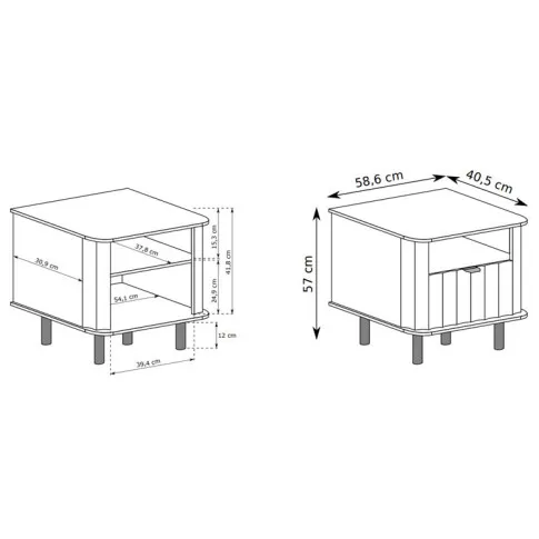 Wymiary ryflowanej szafki nocnej Egesio 9X
