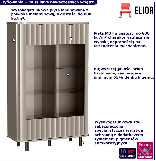 Niska szklana witryna ryflowana Egesio 11X glina