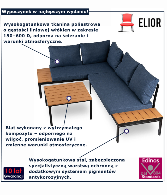 Granatowa sofa ogrodowa Velmoro