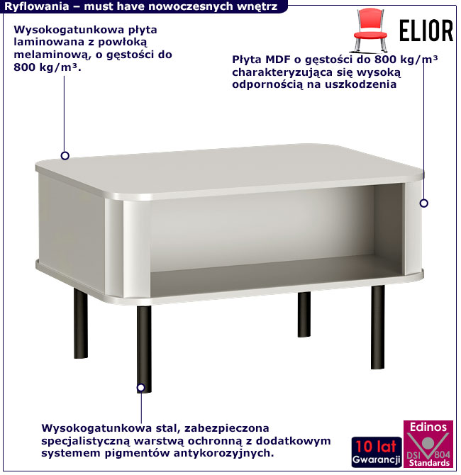 Biały prostokątny stolik kawowy z półką Egesio 12X