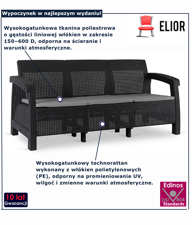 Czarna sofa ogrodowa Marvero