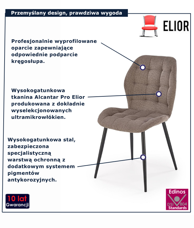 Popielate krzesło tapicerowane Luremo
