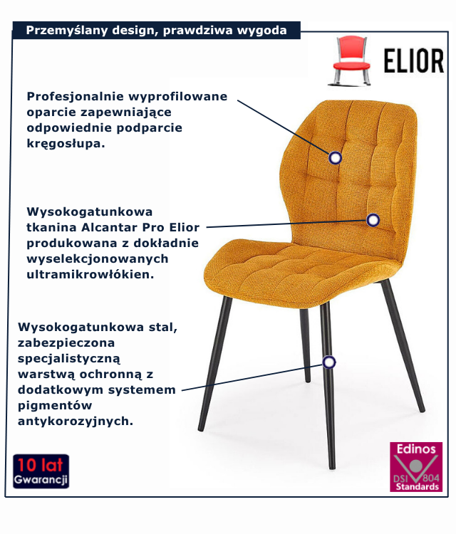 Musztardowe krzesło tapicerowane Luremo