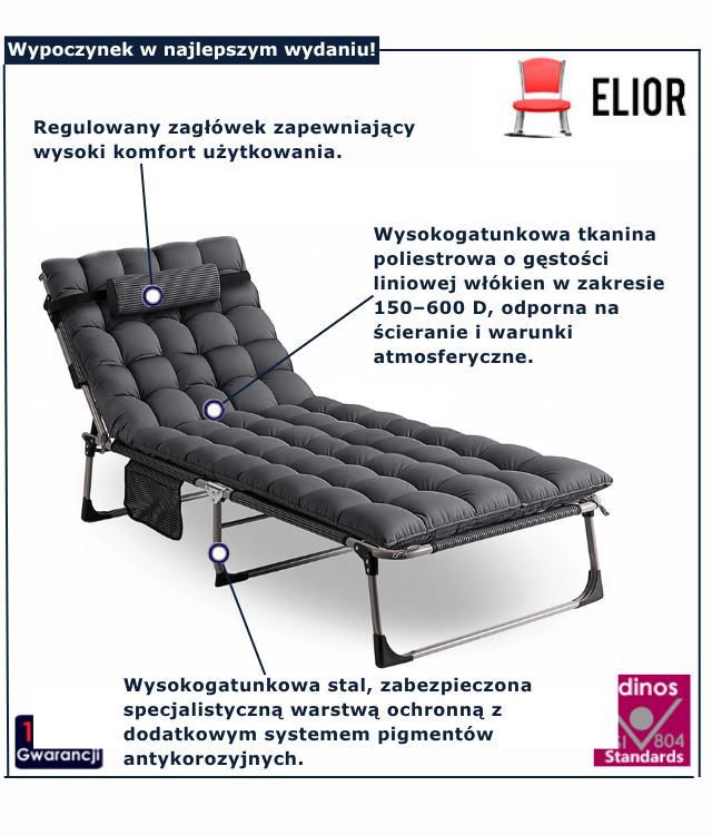 Szary leżak ogrodowy Relora