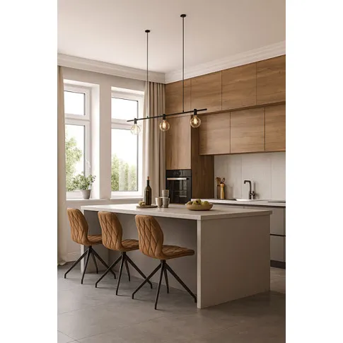 Wizualizacja wnętrza z brązowymi krzesłami Lirvan