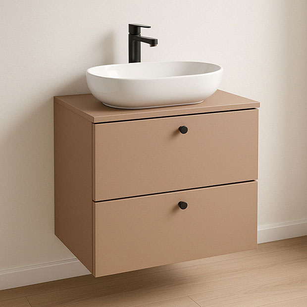 Wnętrze z szafką pod umywalkę ciemny róż Tavesi 3X