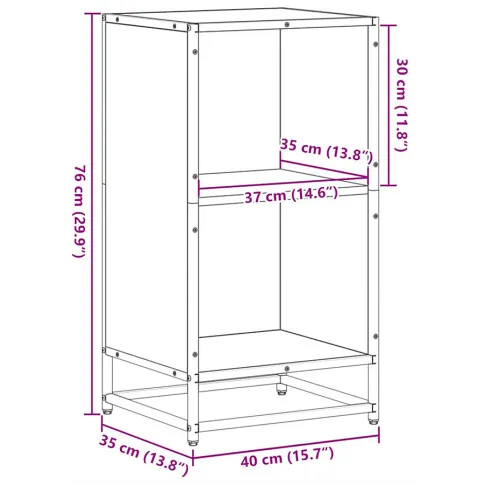 Wymiary  regału stojącego w kolorze brązowy dąb Shevo 3X
