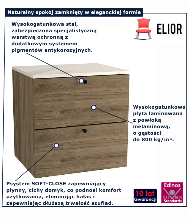 Szafka pod umywalkę z szufladami Tavesi 4X ciemny orzech marmur