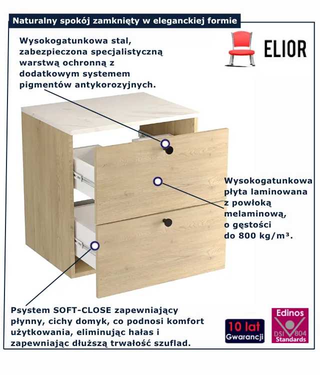 Szafka pod umywalkę z szufladami Tavesi 4X dąb cremona + marmur