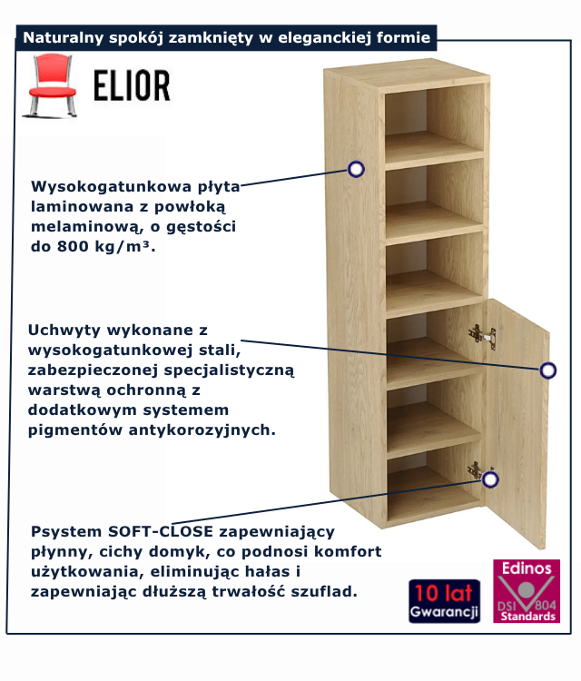 Wiszący słupek łazienkowy Tavesi 6X dąb cremona