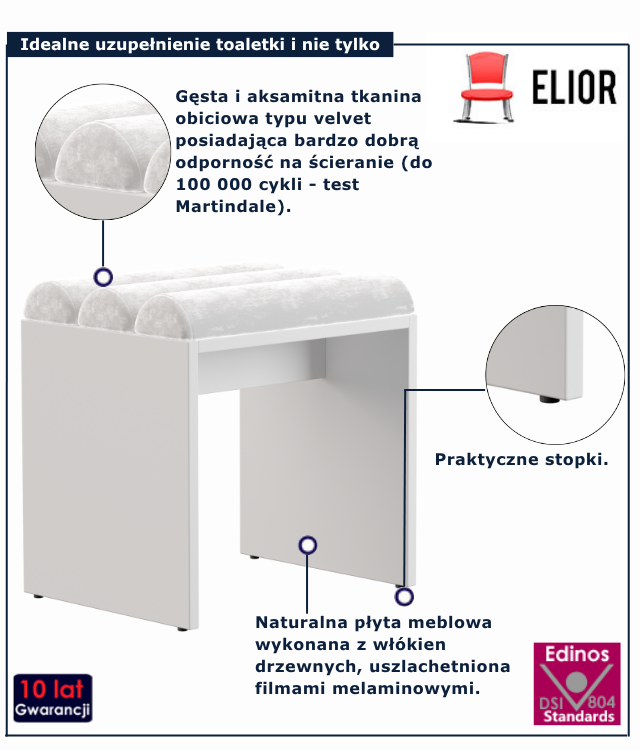 Biały taboret welurowy Ardium