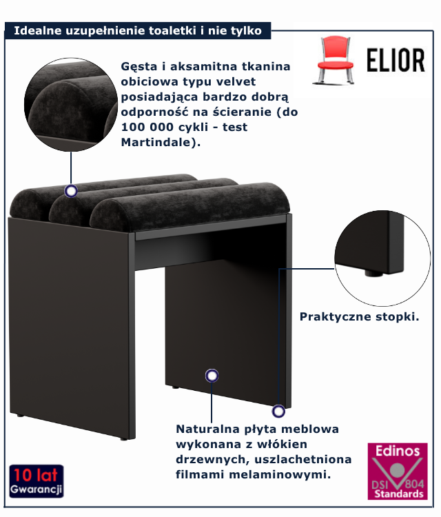 Czarny taboret tapicerowany welurem Ardium