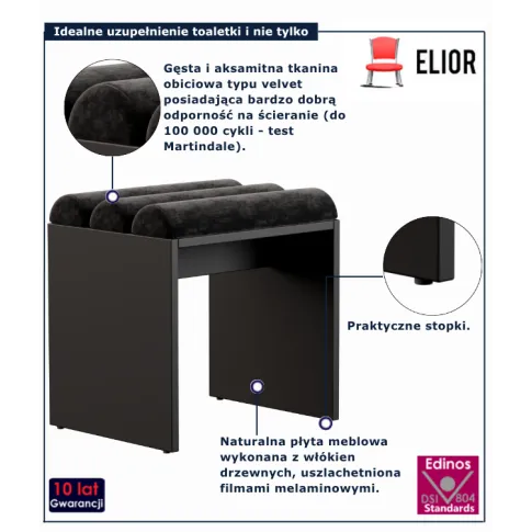 Czarny welurowy taboret nowoczesny Ardium