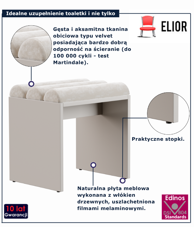 Kaszmirowy taboret tapicerowany welurem Ardium