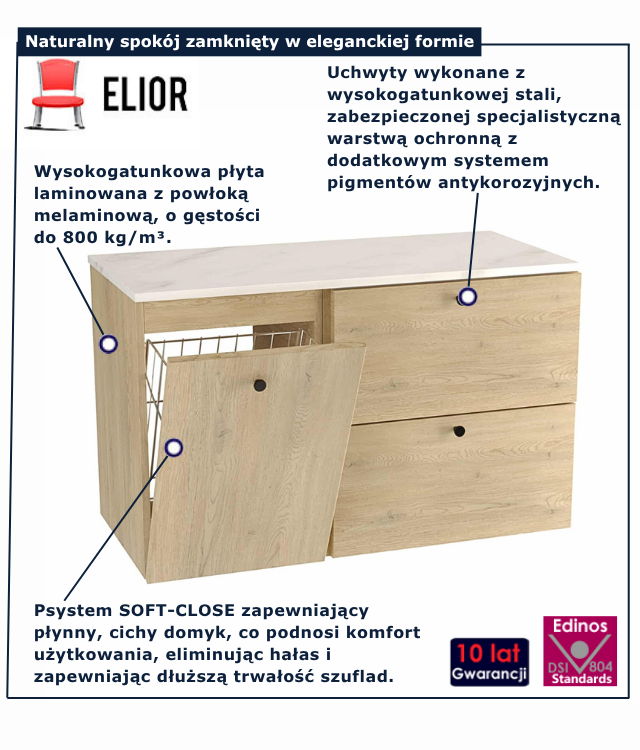 Wisząca szafka pod umywalkę w kolorze dąb cremona + marmur Tavesi 8X