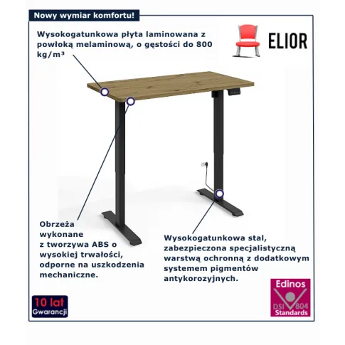 Regulowane elektrycznie biurko dąb artisan  + czarny  Nue 3X