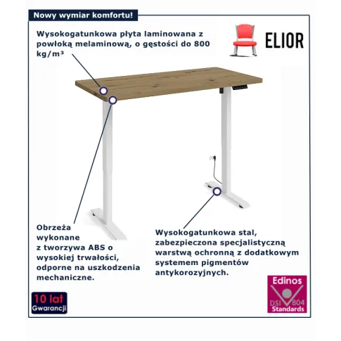 Regulowane biurko dąb artisan  + biały Nue 4X