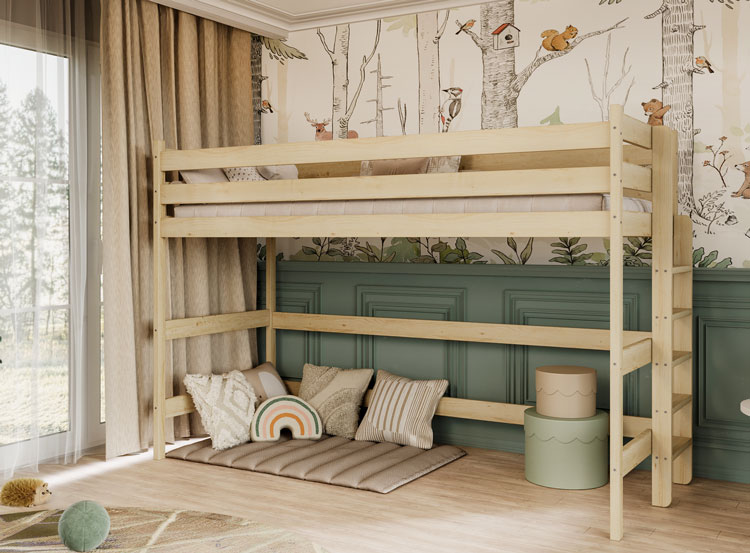 Wizualizacja drewnianego łóżka dziecięcego na atresoli Tifi 3X nielakierowane