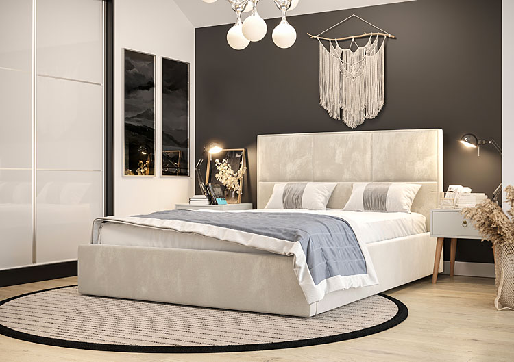 Elegancka sypialnia z wykorzystaniem łóżka kontynentalnego Welario