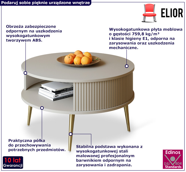 Okragły stolik kawowoy na złotych nóżkach Alwida 4X