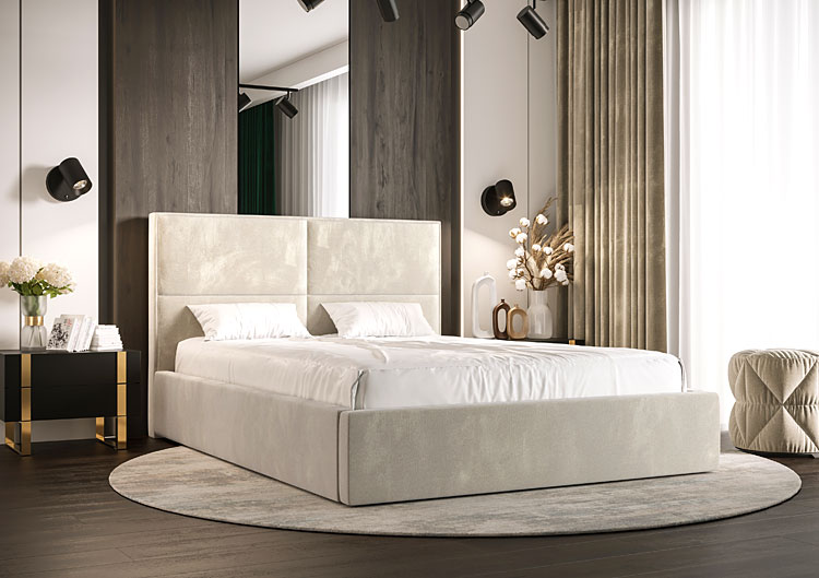 Elegancka sypialnia z wykorzystaniem łóżka kontynentalnego Arviano