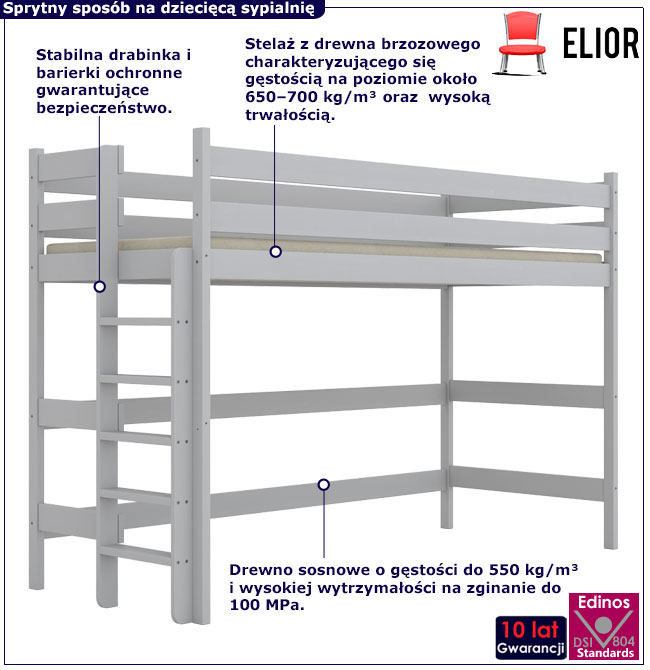 Białe łóżko drewniane na atresoli Tifi 3X