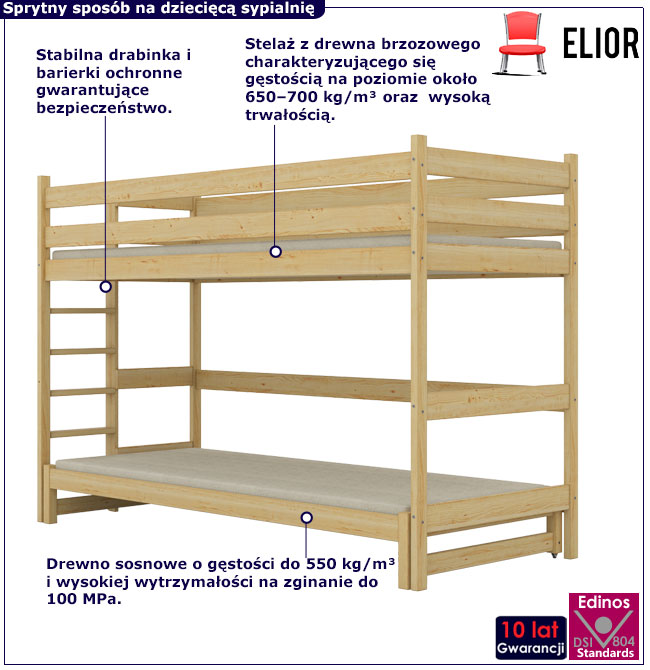 Piętrowe lakierowane łóżko dziecięce drewniane Tifi 4X