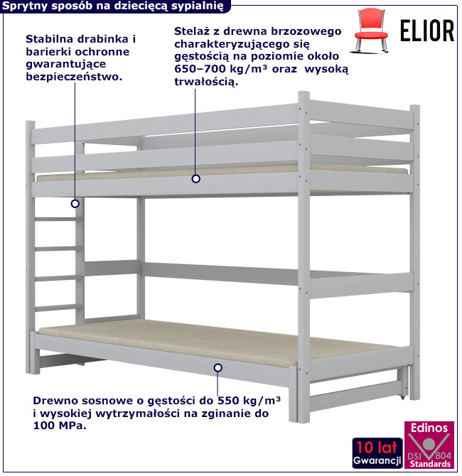 Białe piętrowe lakierowane łóżko dziecięce z drewna Tifi 4X