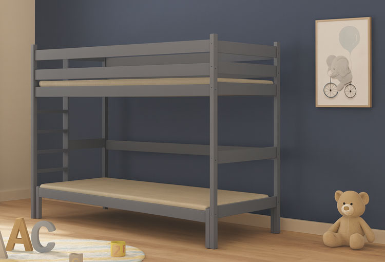Sypialnia dziecięca z szarym piętrowym łóżkiem Tifi 4X