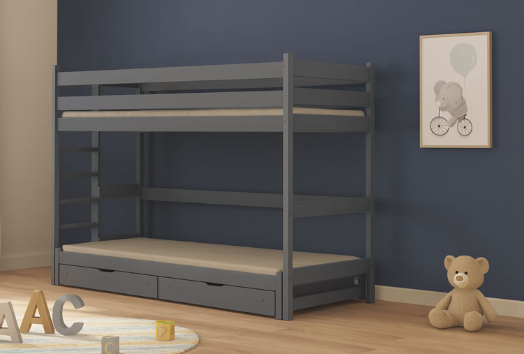 Sypialnia z wykorzystaniem szarego łóżka piętrowego Tifi 5X