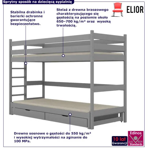 Szare piętrowe łóżko dziecięce Tifi 5X