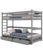 Szare piętrowe łóżko sosnowe z szufladami dla dzieci Tifi 5X - 5 rozmiarów w sklepie Edinos.pl