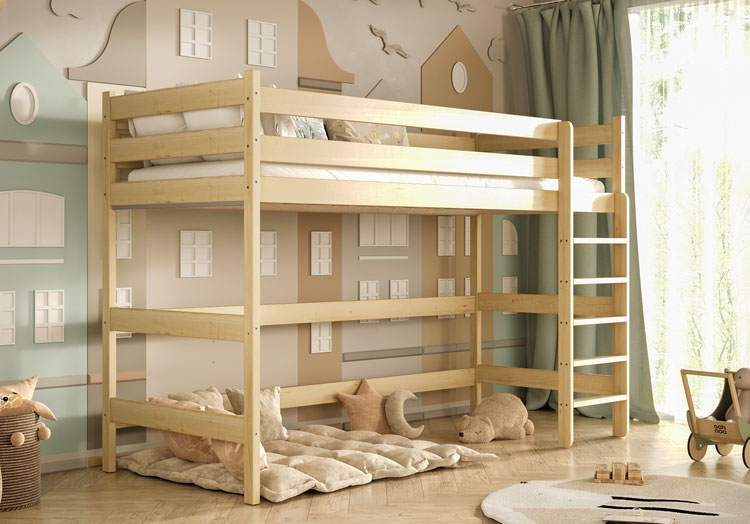 Sypialnia dziecięca z wykorzystaniem naturalnego łóżka na antresoli Jukki