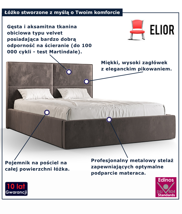 Beżowe nowoczesne łóżko welurowe Arviano