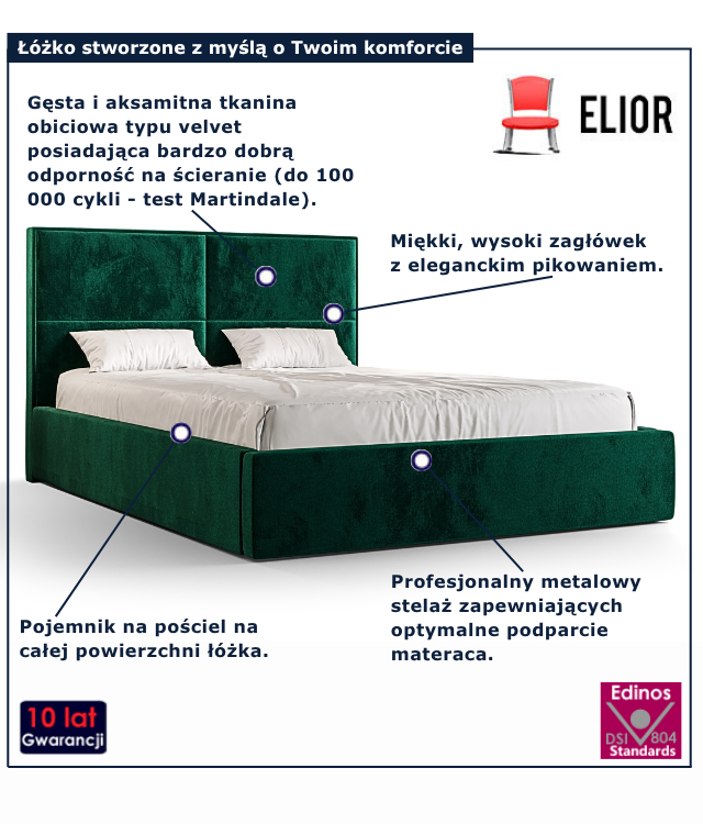 Zielone nowoczesne łóżko welurowe Welario