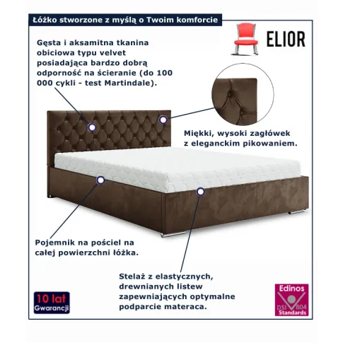 Brązowe tapicerowane łóżko Cavenio