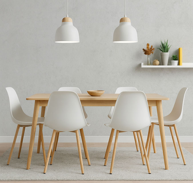 Nowoczesna jadalnia z wykorzystaniem białych krzeseł Exin 3X