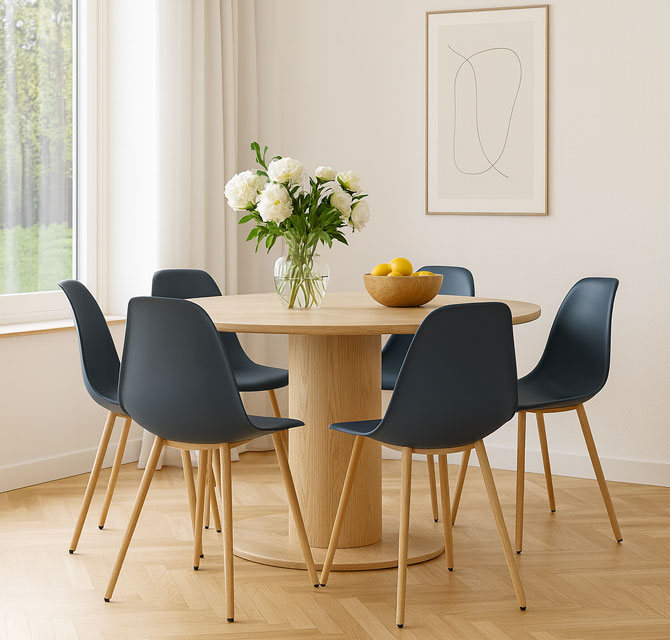 Nowoczesny salon z wykorzystaniem ciemnoszarych krzeseł Exin 3X