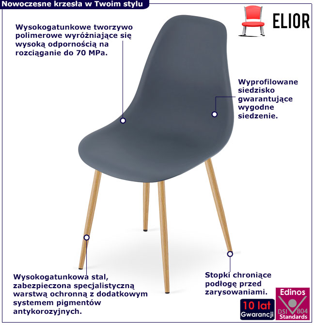 Metalowe ciemnoszare krzesło do jadalni Exin 3X