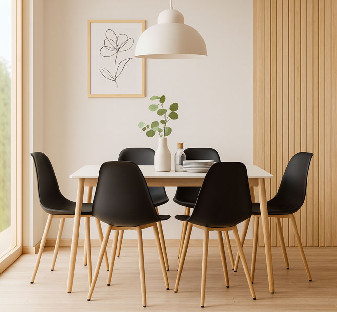 Przykładowa aranżacja z wykorzystaniem czarnego krzesła metalowego Exin 3X