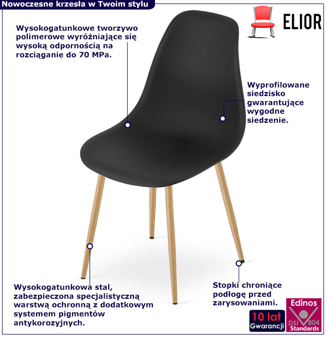 Czarne plastikowe krzesło do jadalni Exin 3X